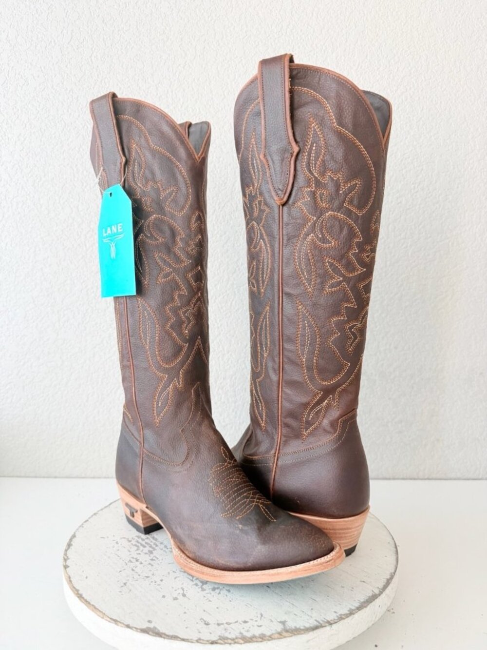 Lane MIYANA Knee High Cognac Brown Cowboy Boots Womens 7.5 Western Cowgirl Tall